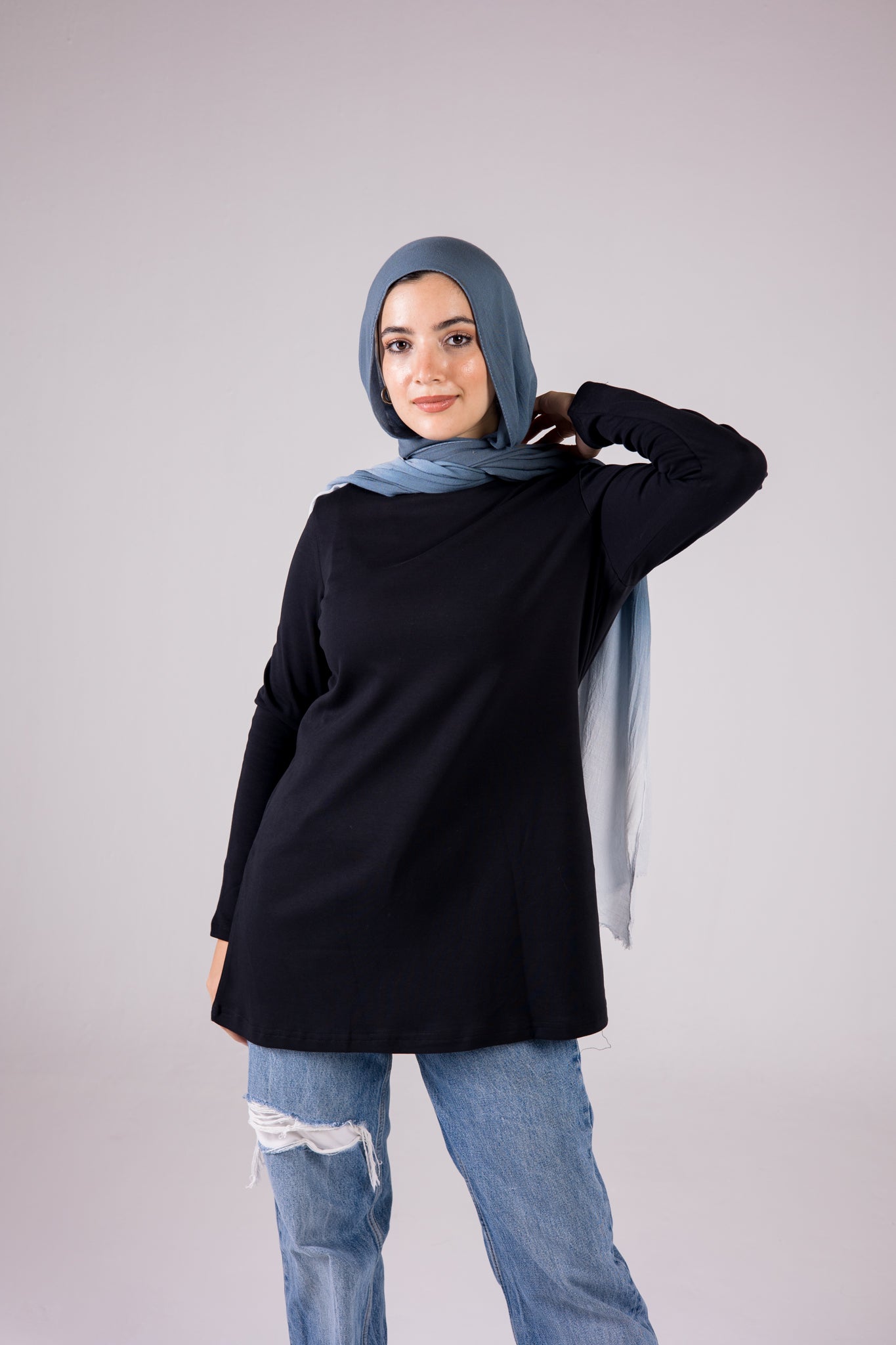 Long-sleeve Cotton Crewneck Medium-length Top