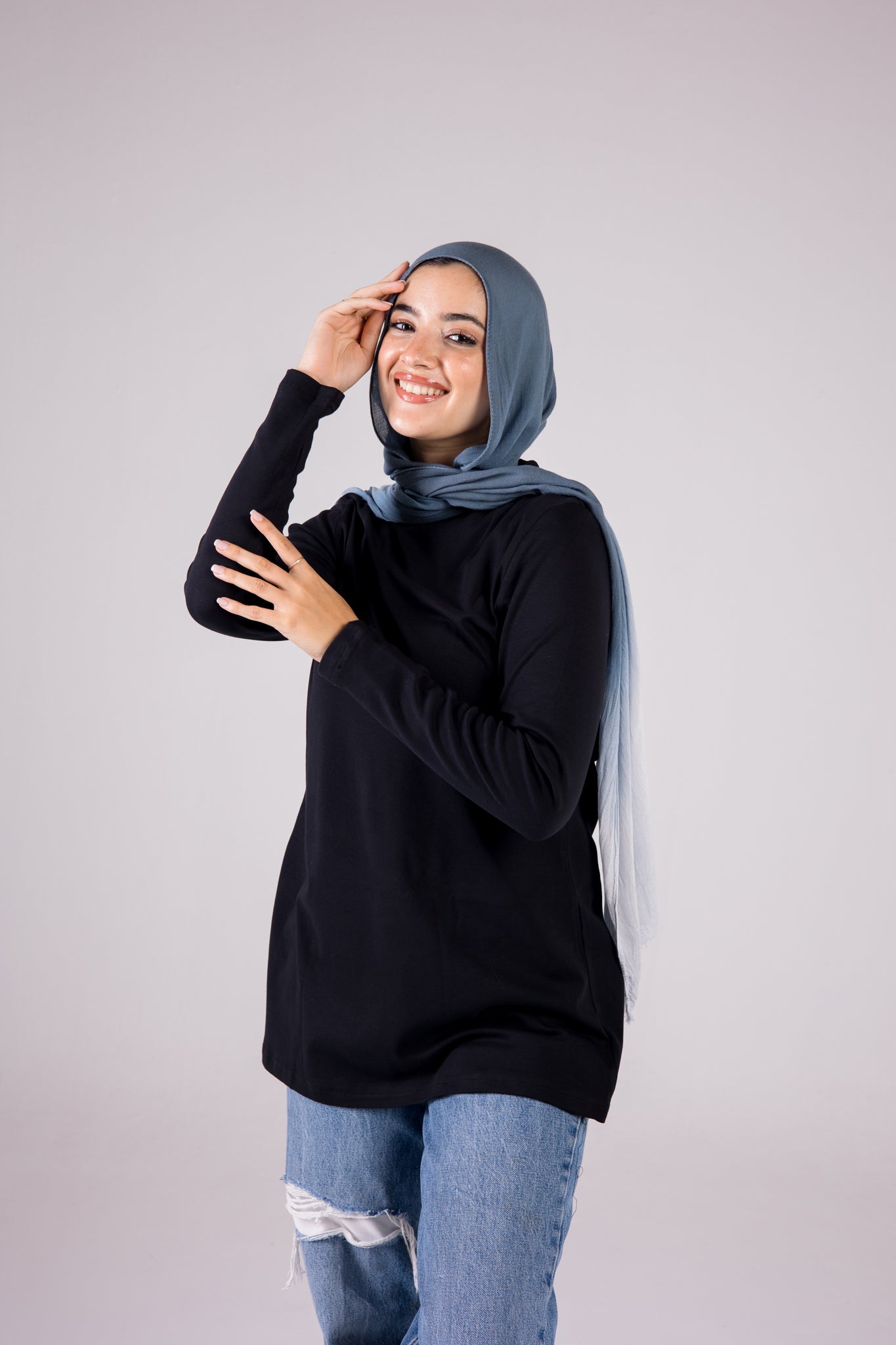 Long-sleeve Cotton Crewneck Medium-length Top