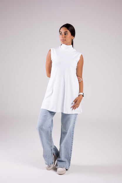 Sleeveless Cotton Turtleneck Medium-length Top Monochrome