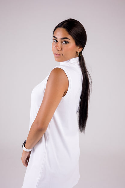 Sleeveless Cotton Turtleneck Medium-length Top Monochrome