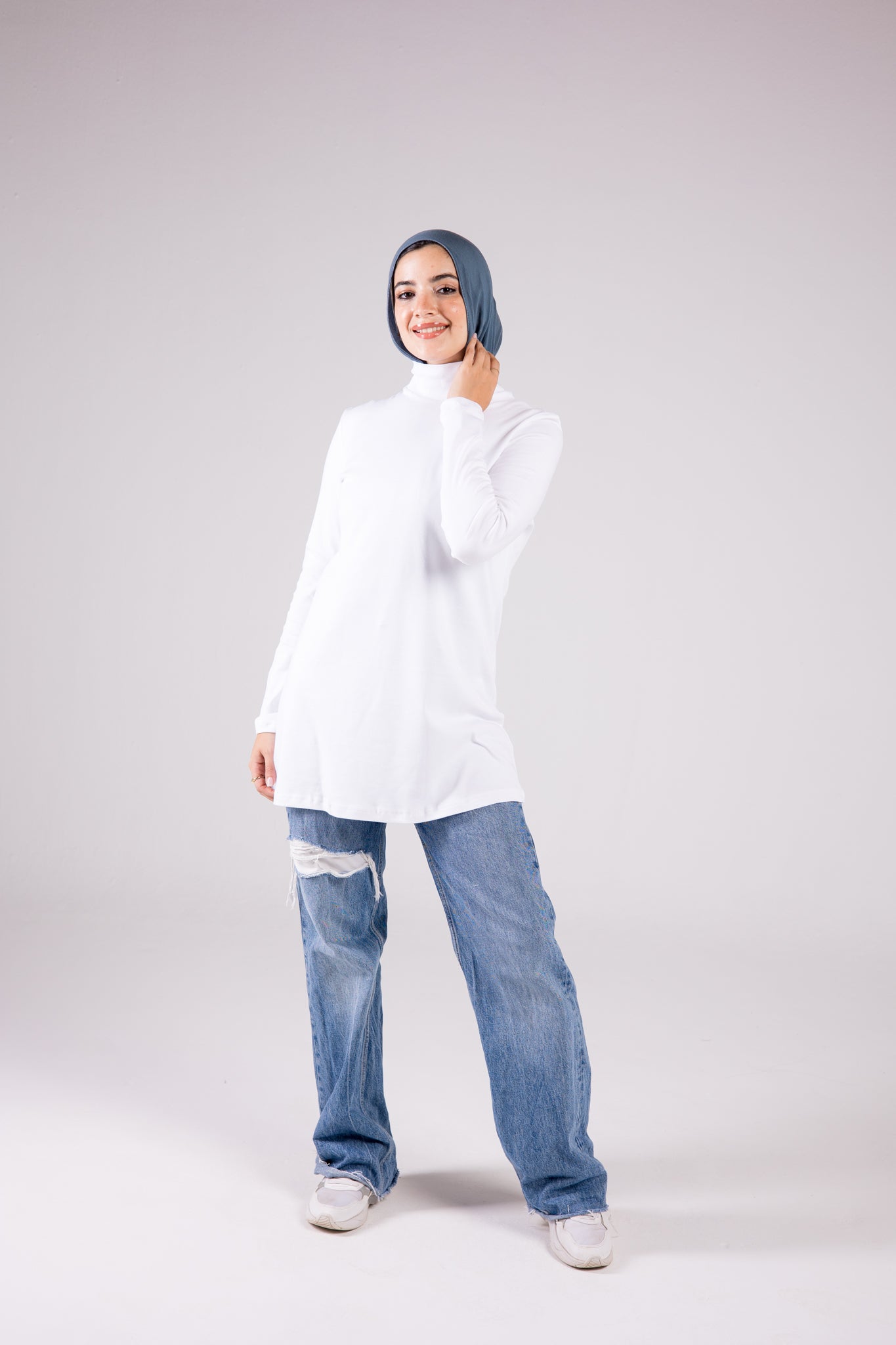 Long-sleeve Cotton Turtleneck Medium-length Top