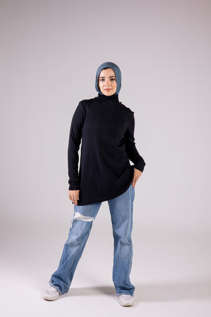 Long-sleeve Cotton Turtleneck Medium-length Top