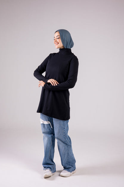 Long-sleeve Cotton Turtleneck Medium-length Top