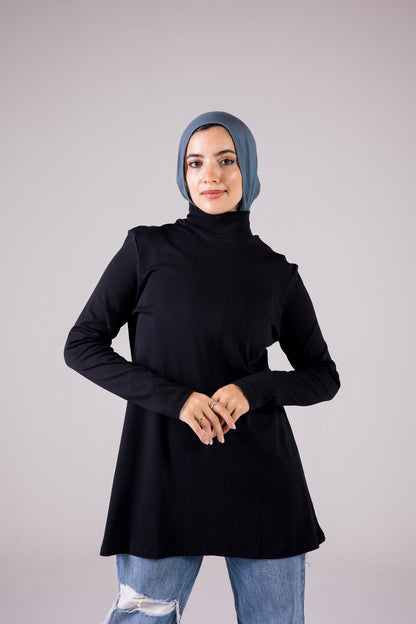 Long-sleeve Cotton Turtleneck Medium-length Top