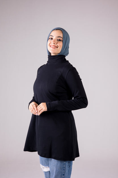 Long-sleeve Cotton Turtleneck Medium-length Top