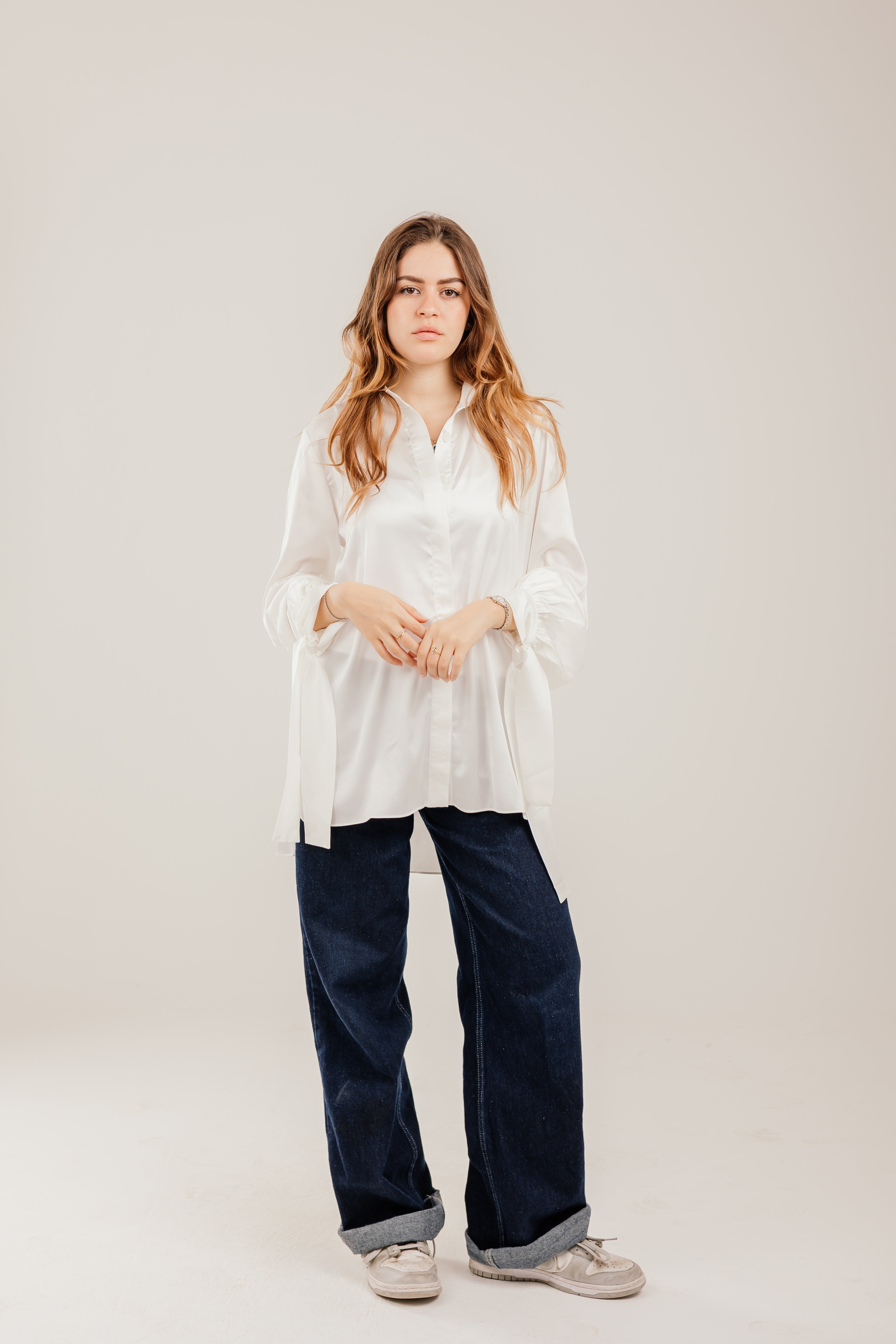 Puff-Sleeve Shirt with Ribbon