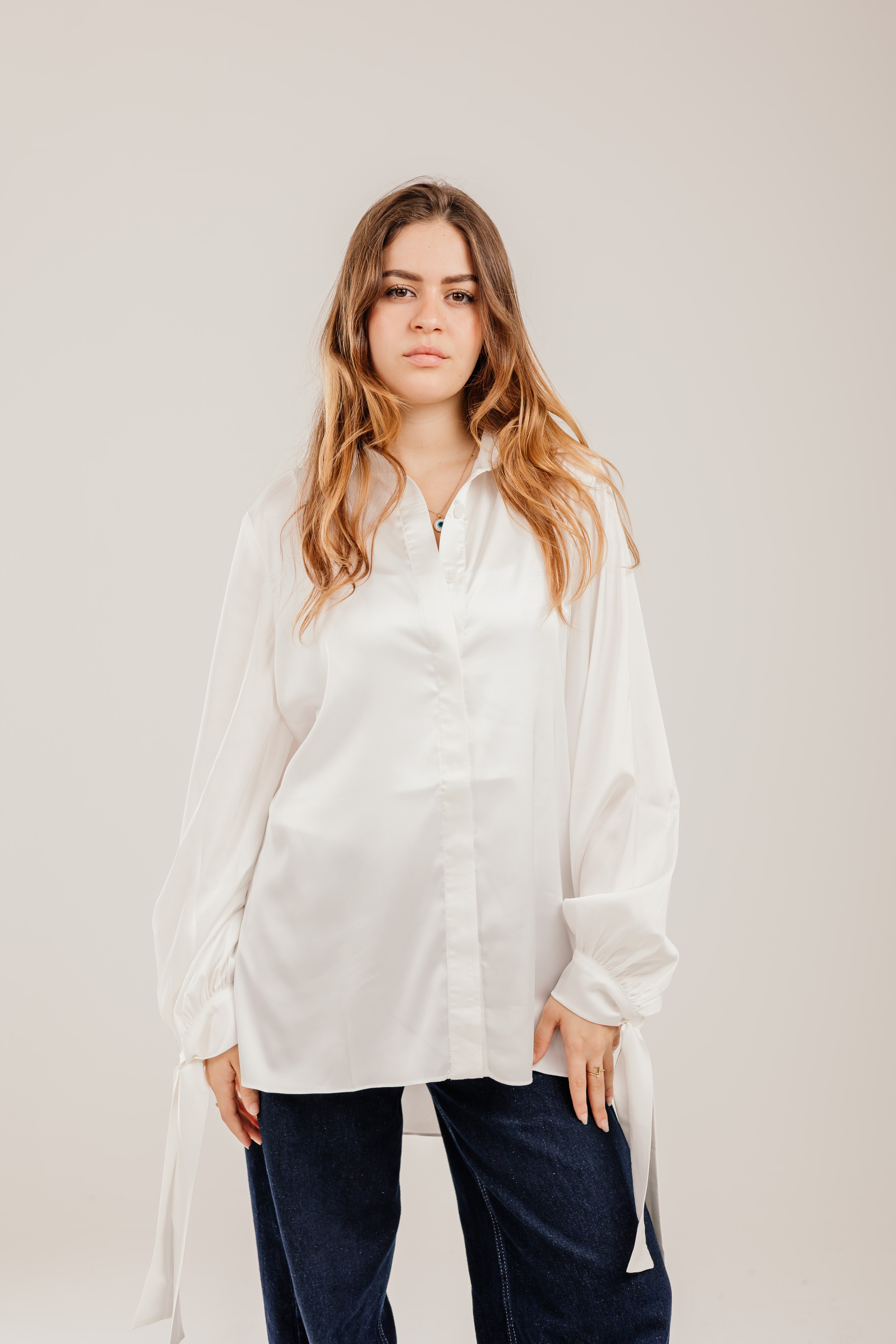Puff-Sleeve Shirt with Ribbon