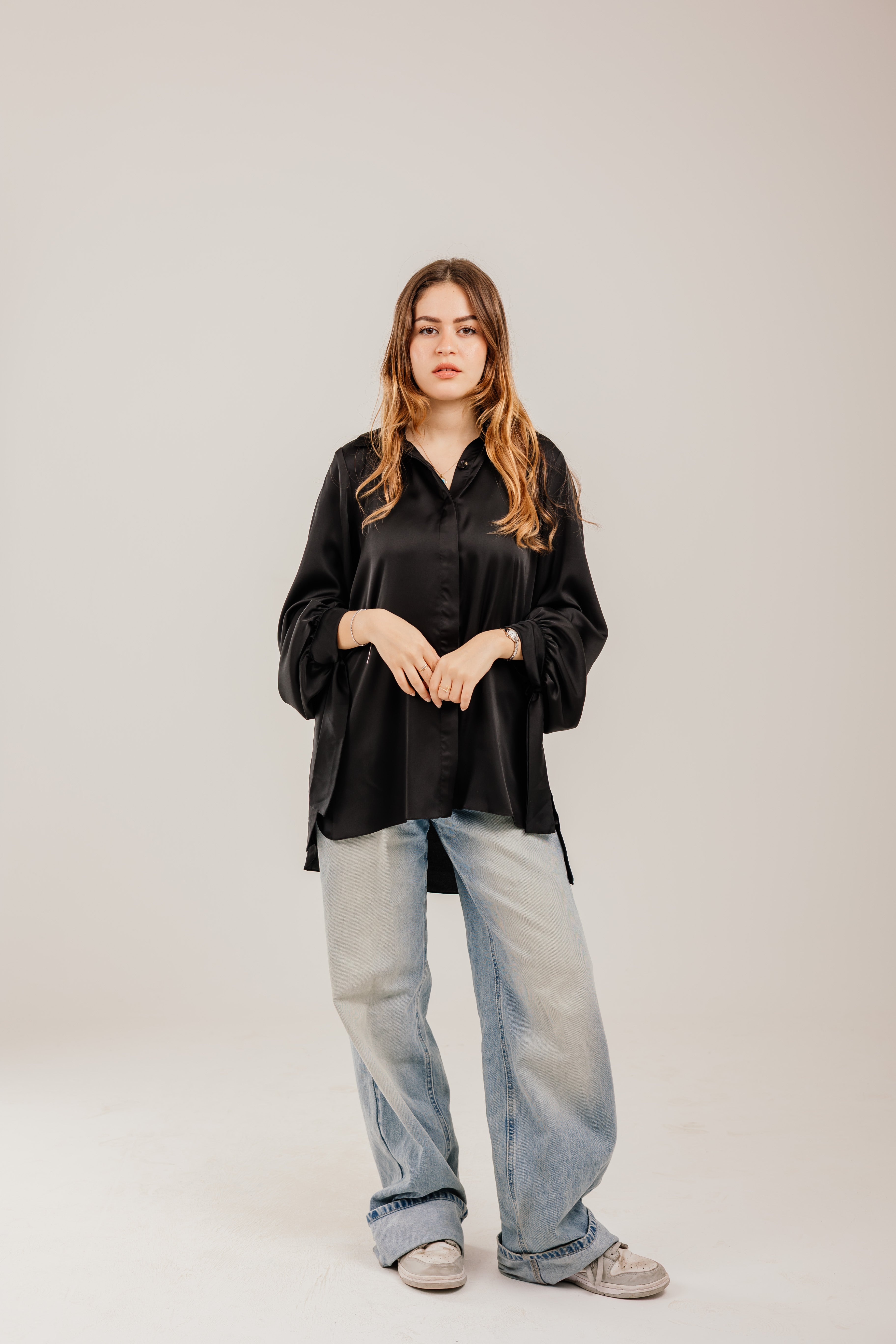 Puff-Sleeve Shirt with Ribbon